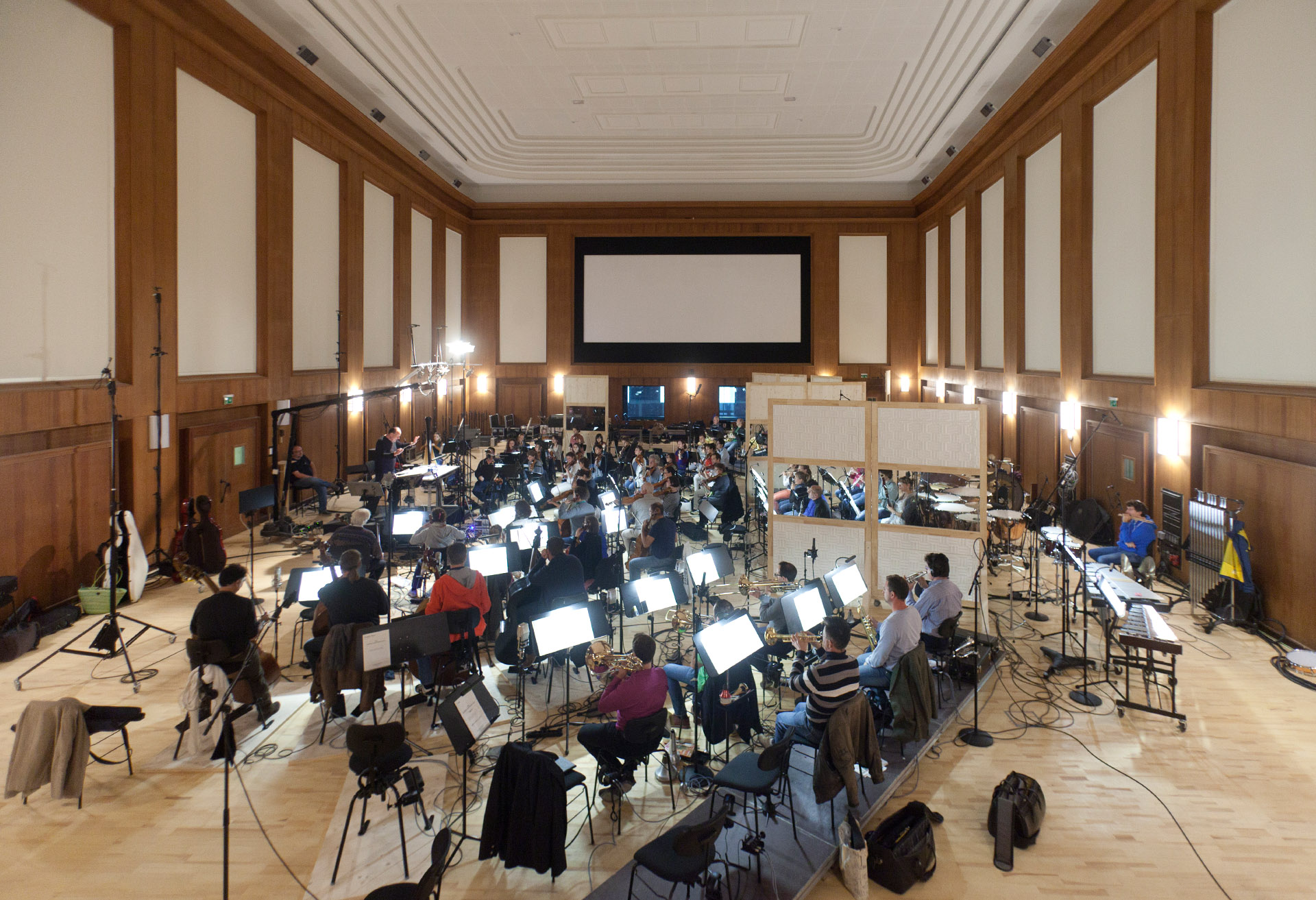Conrad Pope conducting the Synchron Stage Orchestra at the initial recordings in October 2015.